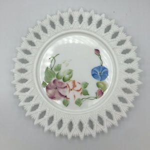Vintage handpainted milk glass plate